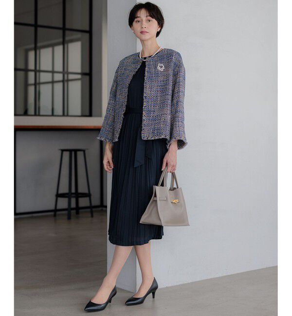 23区「GIOLICA ノーカラー ツイード ジャケット」|ノーカラージャケット|