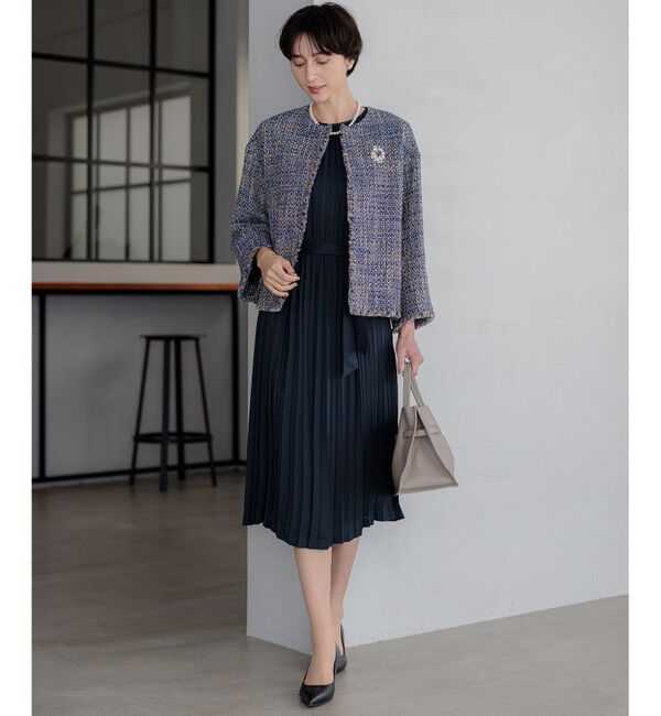 23区「GIOLICA ノーカラー ツイード ジャケット」|ノーカラージャケット|