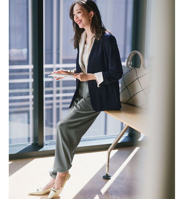 23区「【セットアップ対応/洗える】2WAYストレッチツイル ジャケット」|ノーカラージャケット|