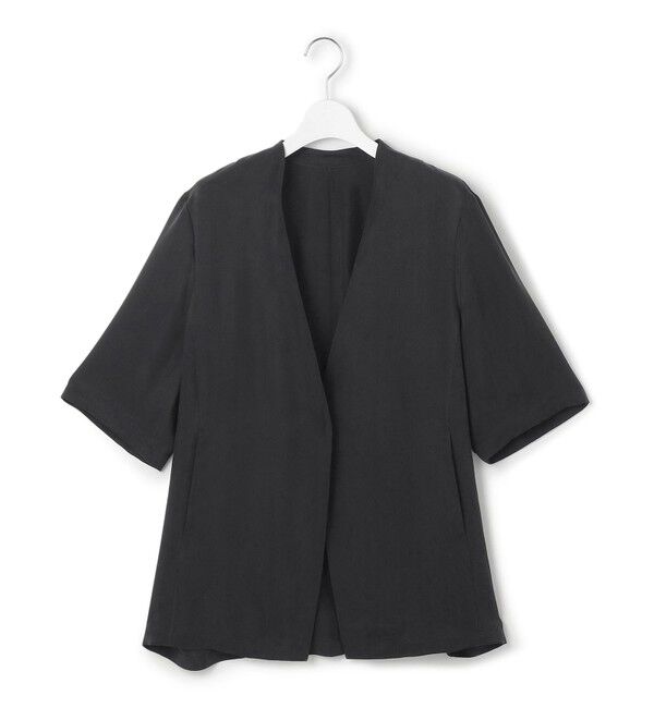 23区「【接触冷感性/洗える】フィブリルツイル ハーフスリーブ ジャケット」|ノーカラージャケット|
