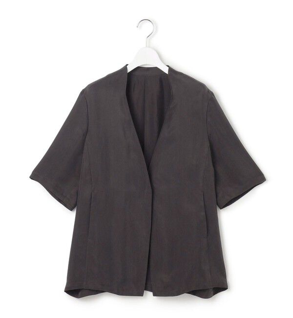 23区「【接触冷感性/洗える】フィブリルツイル ハーフスリーブ ジャケット」|ノーカラージャケット|