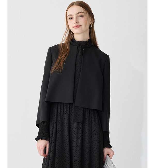 23区「【APPLAUDIR】バックサテンジョーゼット ジャケット」|ノーカラージャケット|ブラック系