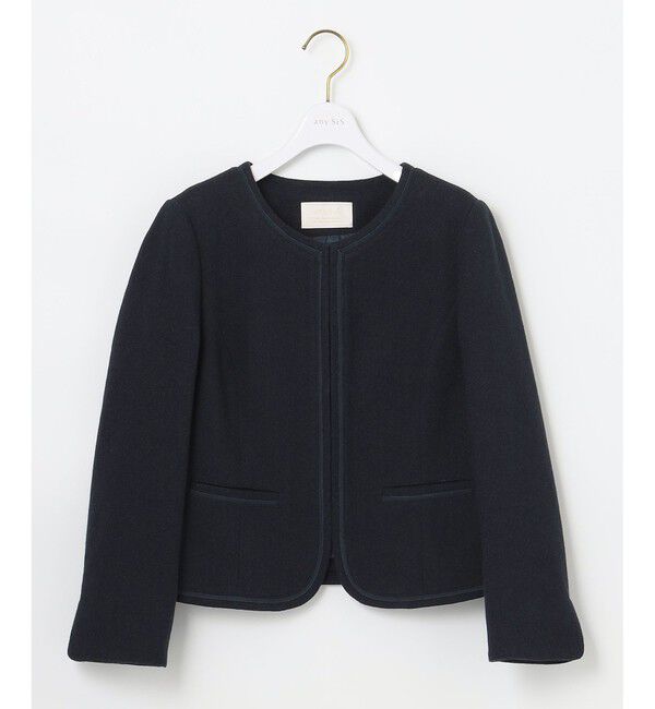 ANY SIS「ミニライトボーダー ジャケット」|ノーカラージャケット|