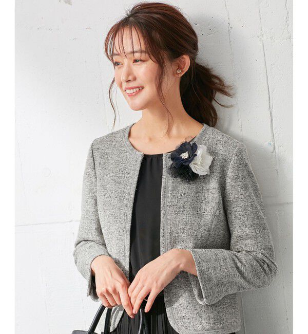 ANY SIS「ミニライトボーダー ジャケット」|ノーカラージャケット|