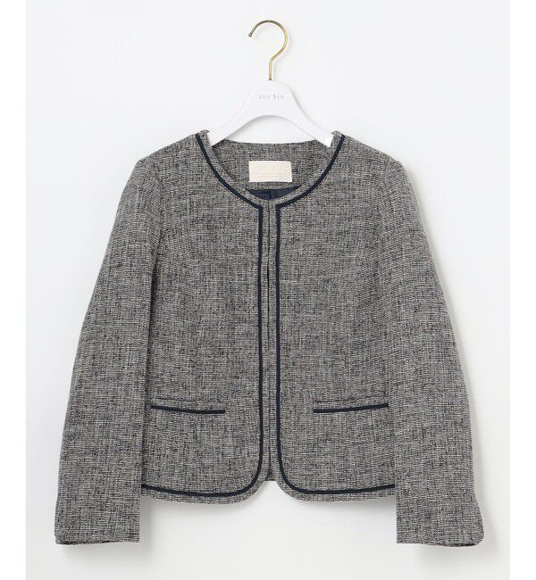 ANY SIS「ミニライトボーダー ジャケット」|ノーカラージャケット|
