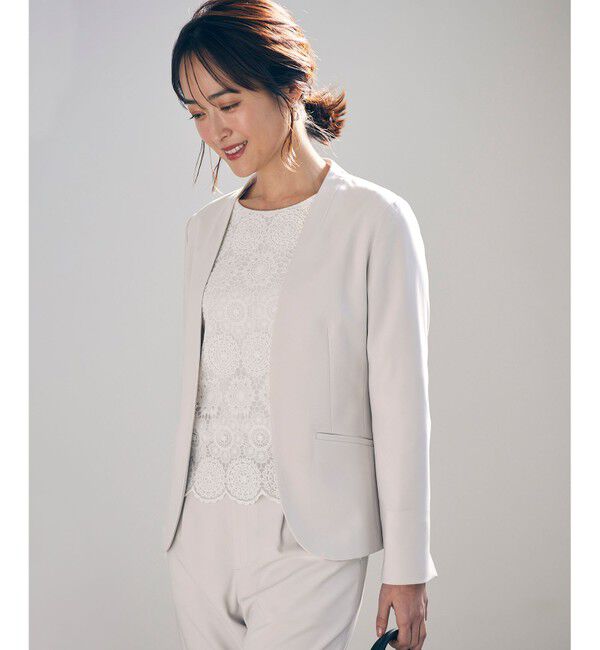 ANY SIS「【セットアップ可】セレモニーダブルクロス カラーレスジャケット」|ノーカラージャケット|ライトグレー