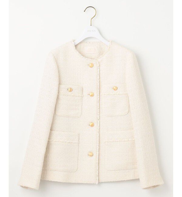 any SiS「ツイードノーカラーミドル ジャケット」|ノーカラージャケット|