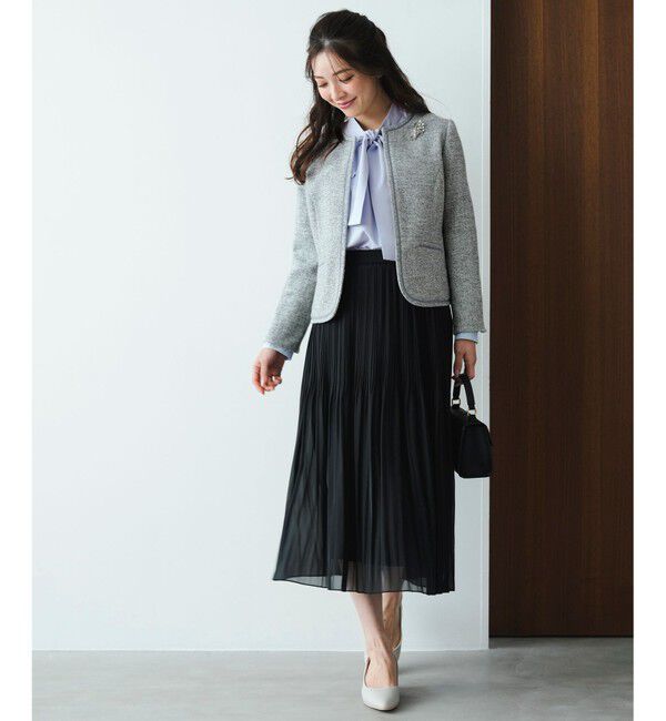 ANY SIS「ライトストレッチ ツイード ジャケット」|ノーカラージャケット|