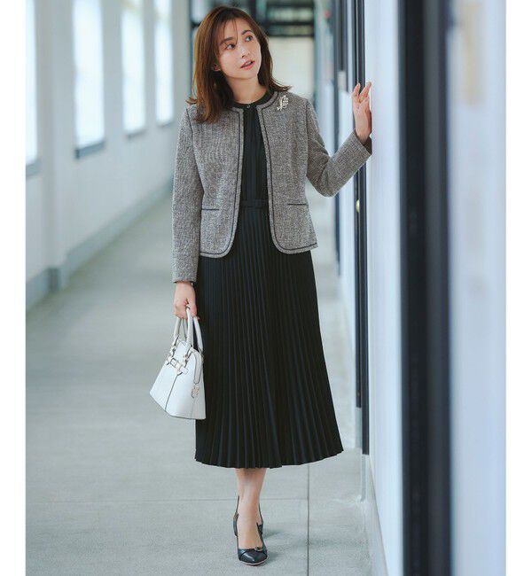 ANY SIS「ライトストレッチ ツイード ジャケット」|ノーカラージャケット|