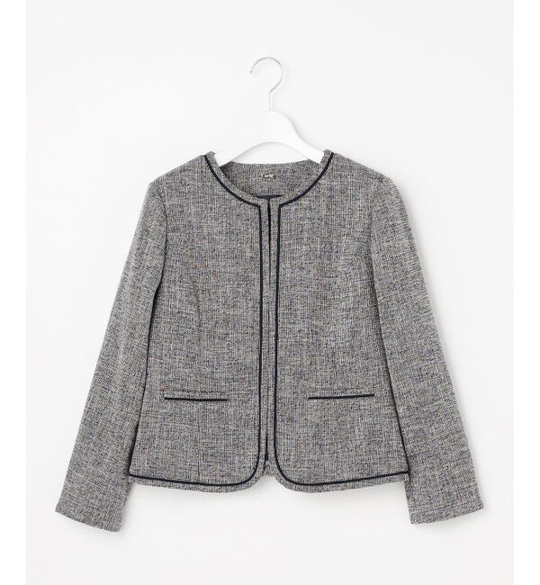 ANY SIS「ライトストレッチ ツイード ジャケット」|ノーカラージャケット|
