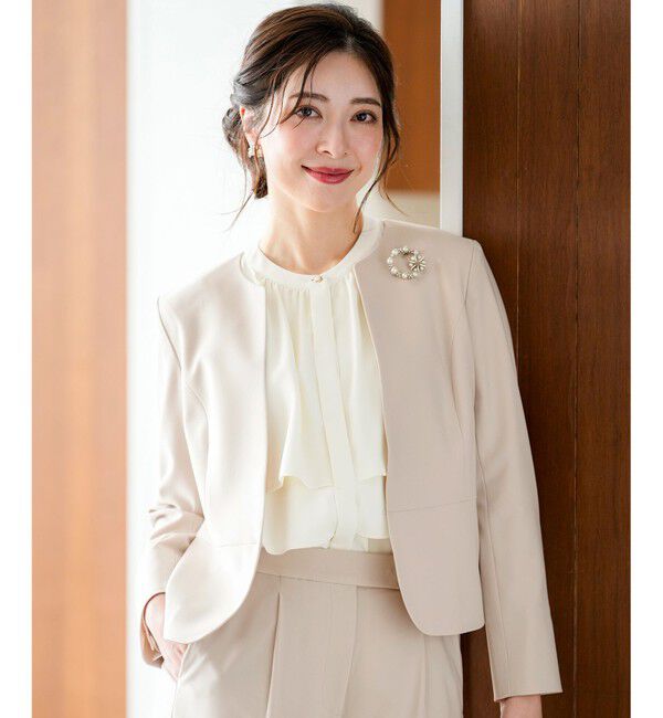 ANY SIS「セレモニーダブルクロス クルーカラー ジャケット」|ノーカラージャケット|ﾗｲﾄﾍﾞｰ