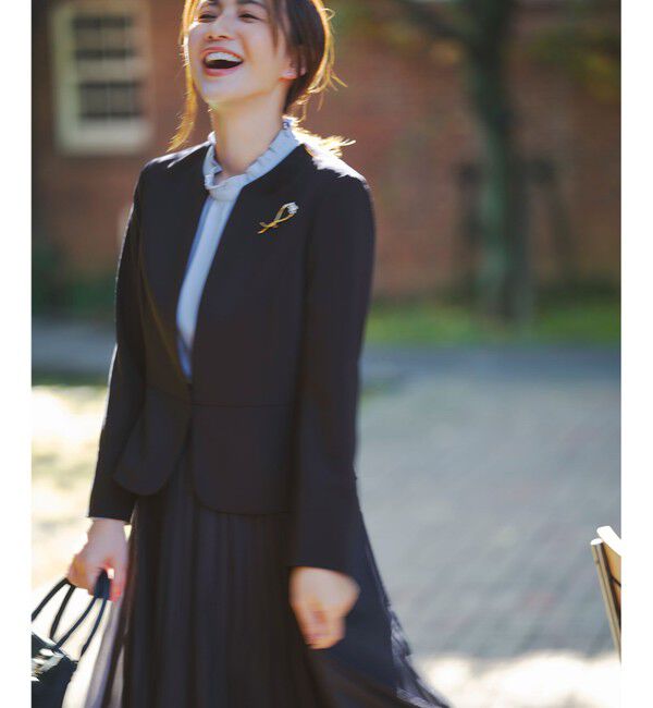 ANY SIS「セレモニーダブルクロス クルーカラー ジャケット」|ノーカラージャケット|