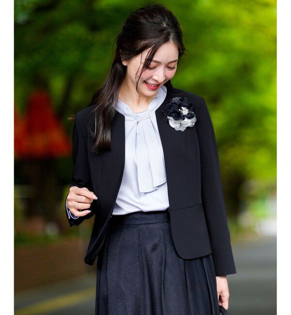 ANY SIS「セレモニーダブルクロス クルーカラー ジャケット」|ノーカラージャケット|