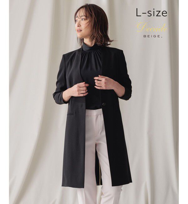 BEIGE,「【L-size】CINDY / ノーカラーロングジャケット」|ノーカラージャケット|Black &times; Black