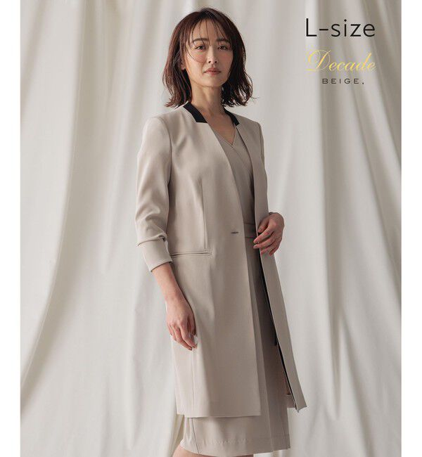 BEIGE,「【L-size】CINDY / ノーカラーロングジャケット」|ノーカラージャケット|Sand &times; Black
