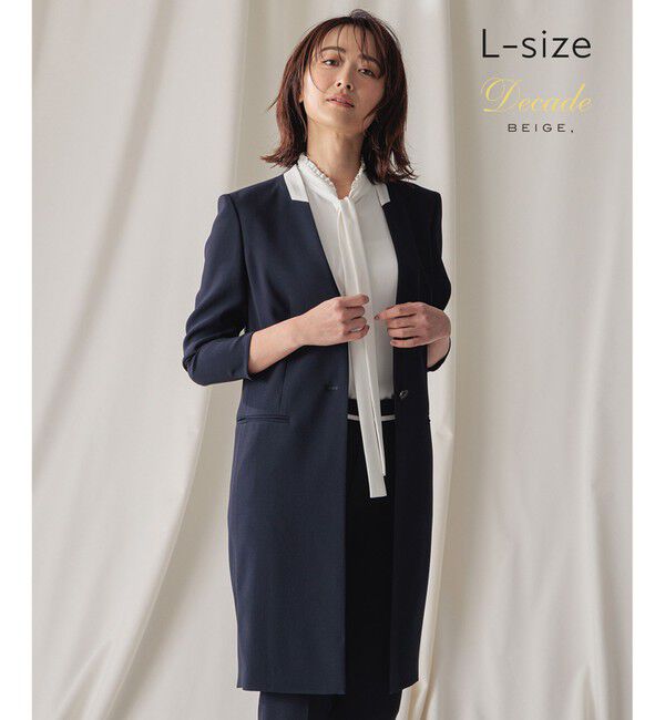 BEIGE,「【L-size】CINDY / ノーカラーロングジャケット」|ノーカラージャケット|Navy &times; White
