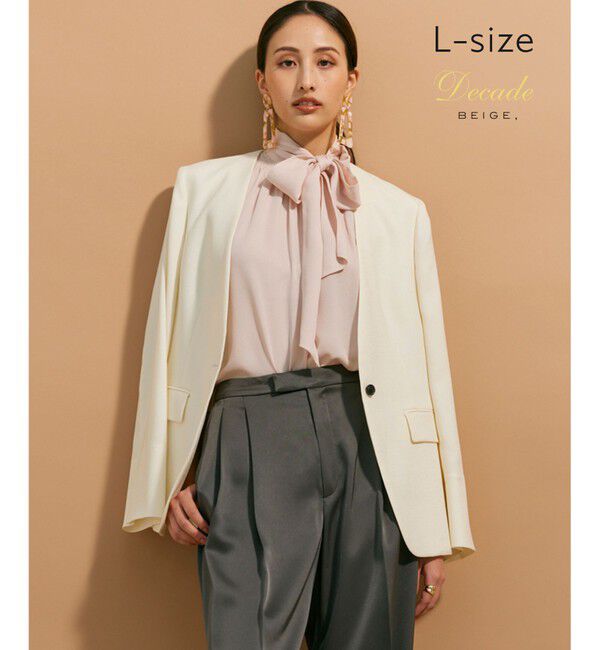 BEIGE,「【L-size】CAROLE / ノーカラージャケット」|ノーカラージャケット|Ecru