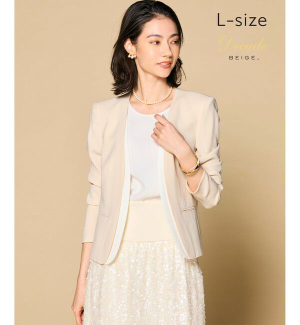 BEIGE,「【L-size】CINDY / ダブルカラージャケット」|ノーカラージャケット|Sheer Orange&times;White
