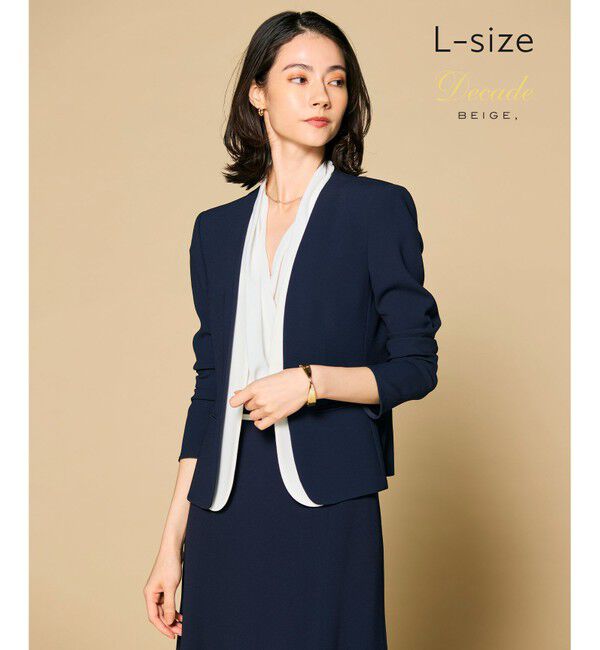 BEIGE,「【L-size】CINDY / ダブルカラージャケット」|ノーカラージャケット|Navy&times;White