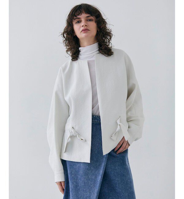 BEIGE,「【洗える・VERY掲載】PORDIC / ドロスト付きノーカラージャケット」|ノーカラージャケット|Ecru