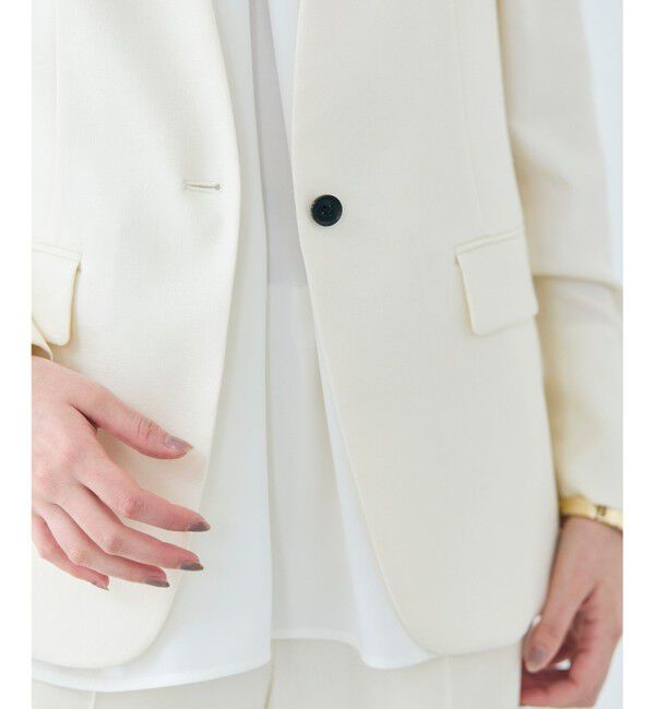 BEIGE,「【洗える・L-size】CAROLE / リネンライクノーカラーハーフ丈ジャケット」|ノーカラージャケット|