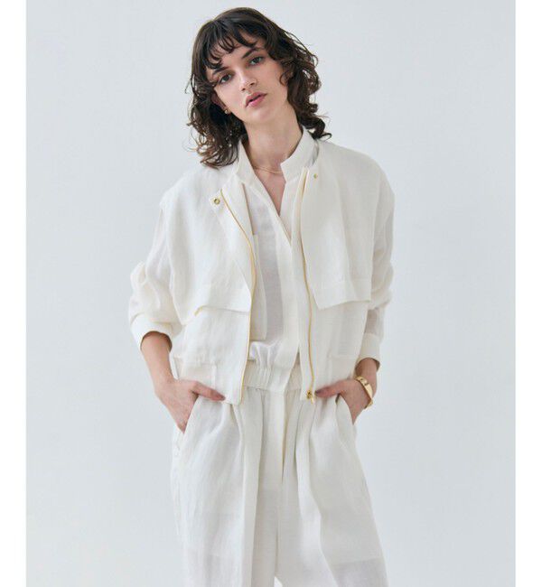 BEIGE,「【洗える】BERNARD / リネンノーカラーラップブルゾン」|ノーカラージャケット|Meringue