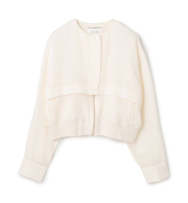 BEIGE,「【洗える】BERNARD / リネンノーカラーラップブルゾン」|ノーカラージャケット|