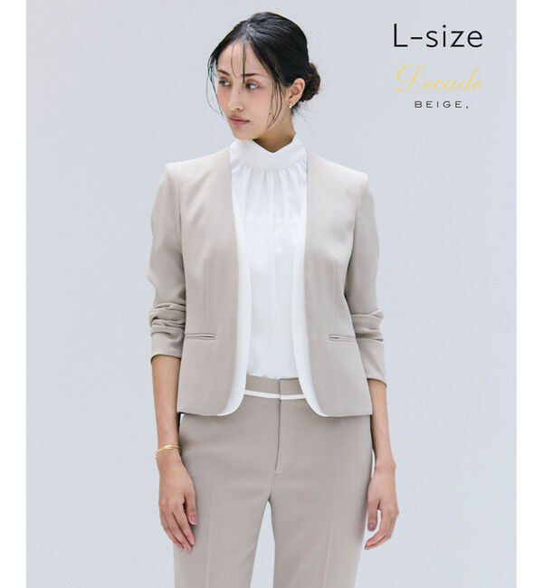 BEIGE,「【洗える・L-size】CINDY / ダブルカラージャケット」|ノーカラージャケット|Taupe x White