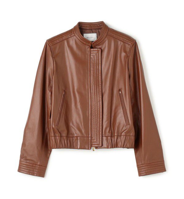 BEIGE,「【andGIRL 秋号掲載】CLYDE / ステッチデザインラムレザーブルゾン」|ノーカラージャケット|