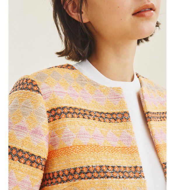 GRACE CONTINENTAL「エスニックジャガードジャケット」|ノーカラージャケット|