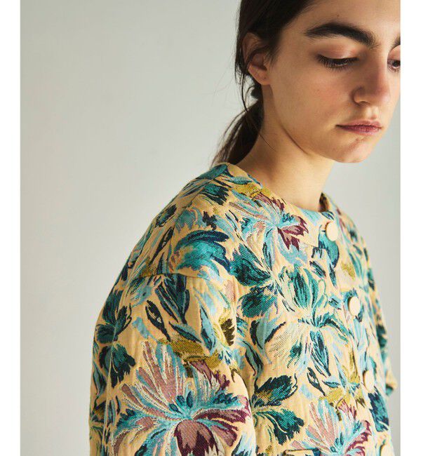 GRACE CONTINENTAL「フラワージャガードノーカラージャケット」|ノーカラージャケット|