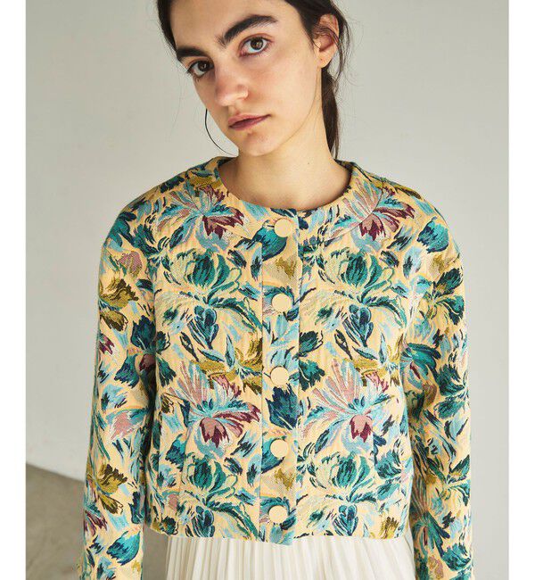 GRACE CONTINENTAL「フラワージャガードノーカラージャケット」|ノーカラージャケット|