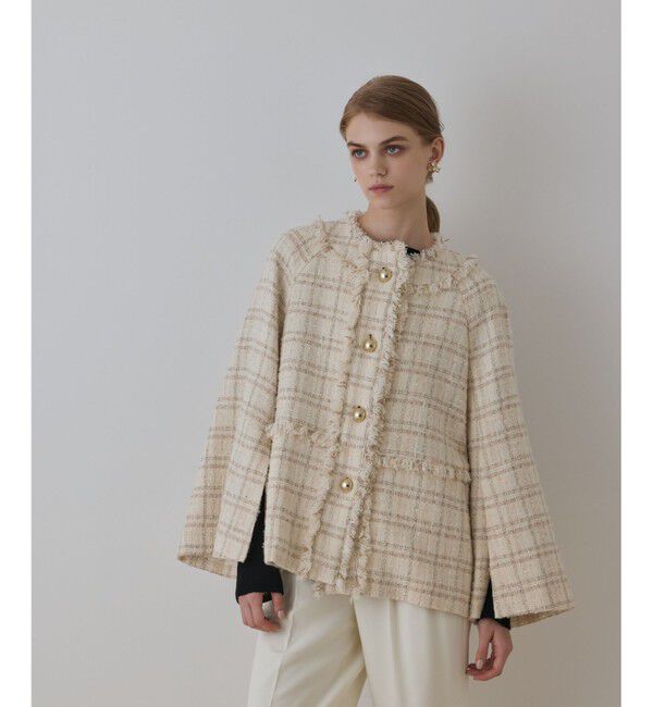 GRACE CONTINENTAL「フレアスリーブツイードジャケット」|ノーカラージャケット|