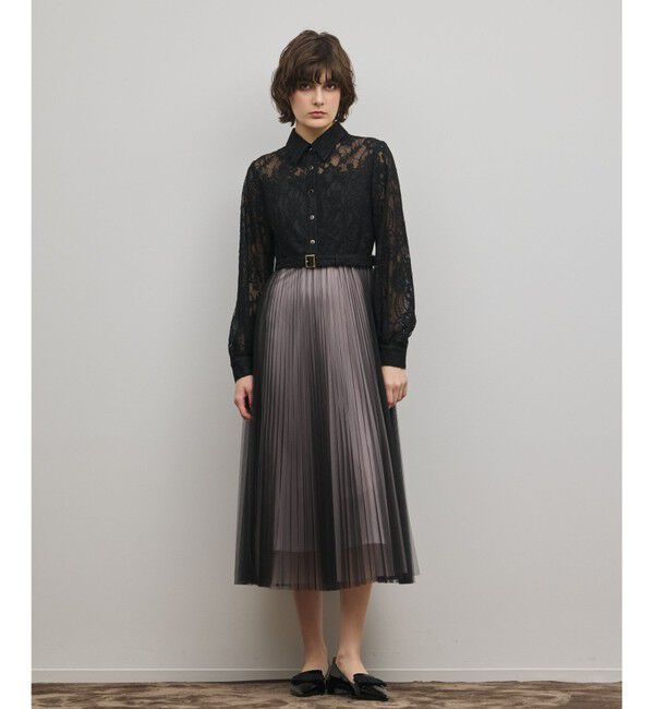 GRACE CONTINENTAL「コードレースプリーツワンピース」|ワンピース|ブラック