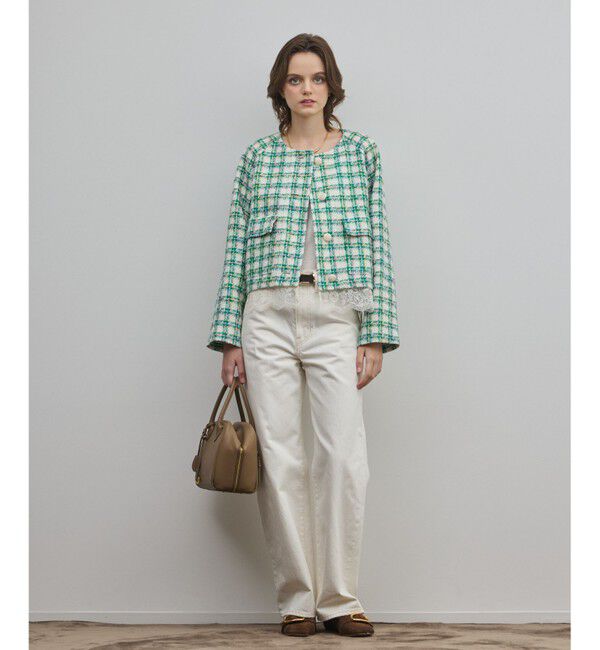 Diagram「レースヘムツイードジャケット」|ノーカラージャケット|グリーン