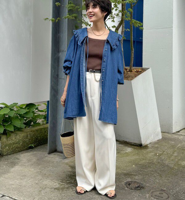 Rie Miller「【RM denim】ビッグカラー2WAYデニムブラウス」|シャツ・ブラウス|