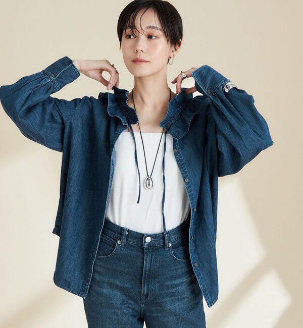 Rie Miller「【追加7回】【RM denim】フリルギャザーデニムブラウス」|シャツ・ブラウス|