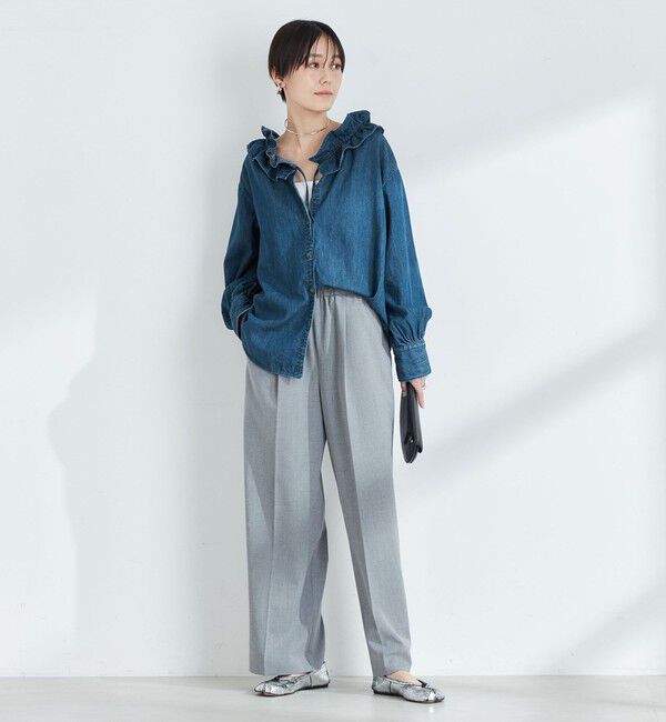 Rie Miller「【追加7回】【RM denim】フリルギャザーデニムブラウス」|シャツ・ブラウス|