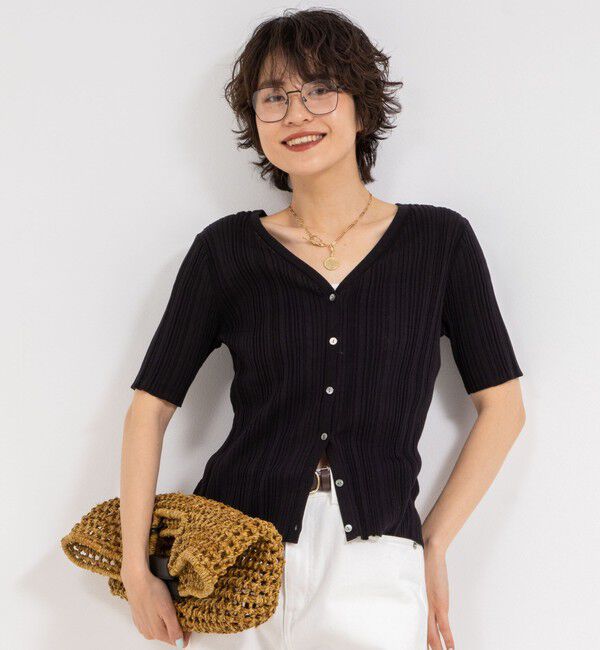 Rie Miller「《手洗い可能》ランダムテレコ2WAYカーディガン」|カーディガン|