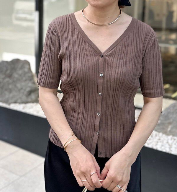 Rie Miller「《手洗い可能》ランダムテレコ2WAYカーディガン」|カーディガン|