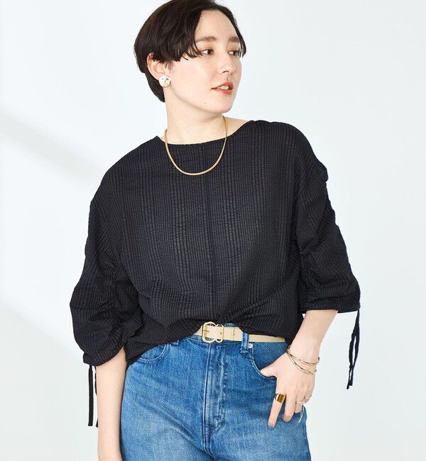 NOLLEY'S「ポコポコサッカー2WAYブラウス」|シャツ・ブラウス|ブラック