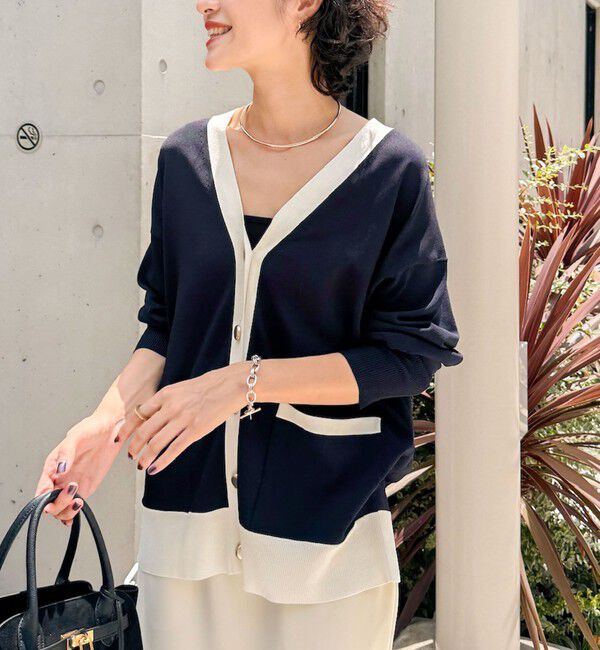 NOLLEY'S sophi「《手洗い可能》マルチファンクション配色Vネックカーディガン」|カーディガン|