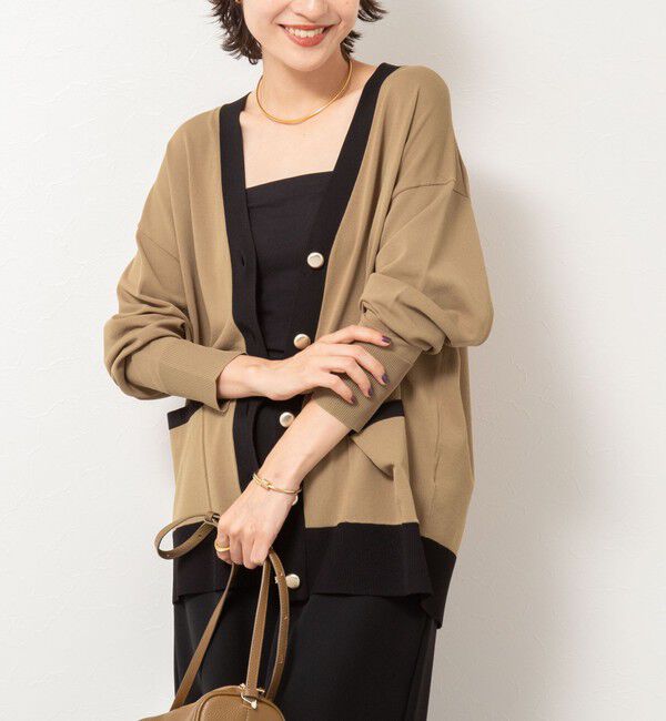 NOLLEY'S sophi「《手洗い可能》マルチファンクション配色Vネックカーディガン」|カーディガン|カーキ
