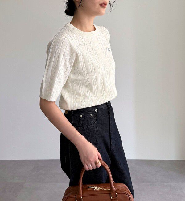 fredy emue「FR刺繍ケーブル柄半袖カーディガン」|カーディガン|