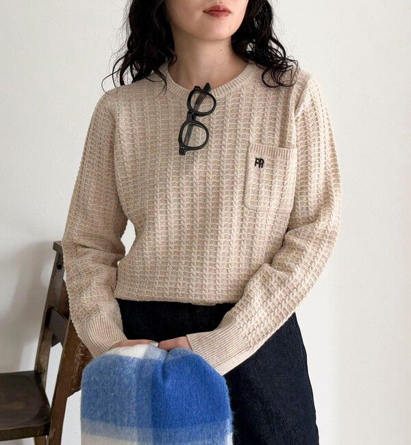 fredy emue「FR刺繍ケーブル柄ちびポケニットプルオーバー」|ニット・セーター|ベージュ