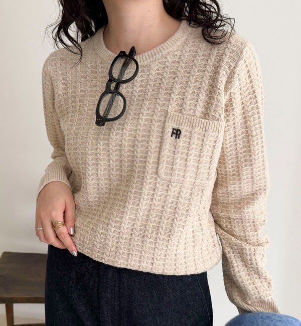 fredy emue「FR刺繍ケーブル柄ちびポケニットプルオーバー」|ニット・セーター|