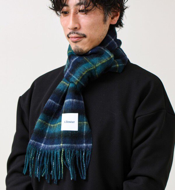GLOSTER「【カシミヤブレンド】ウールリバーシブルチェックマフラー」|マフラー|