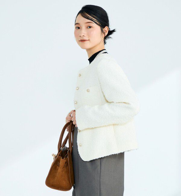 fredy emue「ノーカラーツィードジャケット」|ノーカラージャケット|オフホワイト