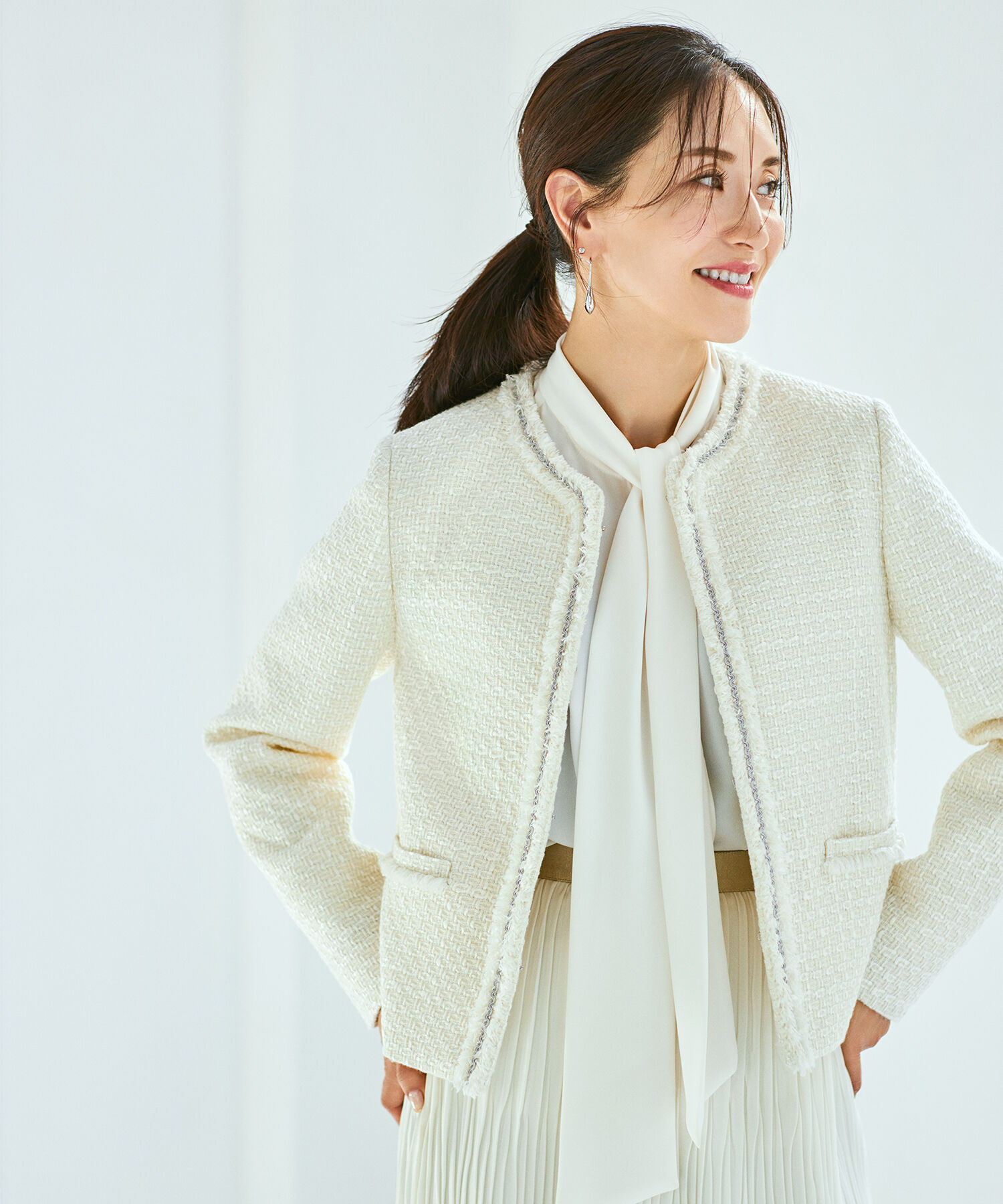 ROPE「ミックスツイードノーカラージャケット【セレモニー/通勤対応】」|ノーカラージャケット|