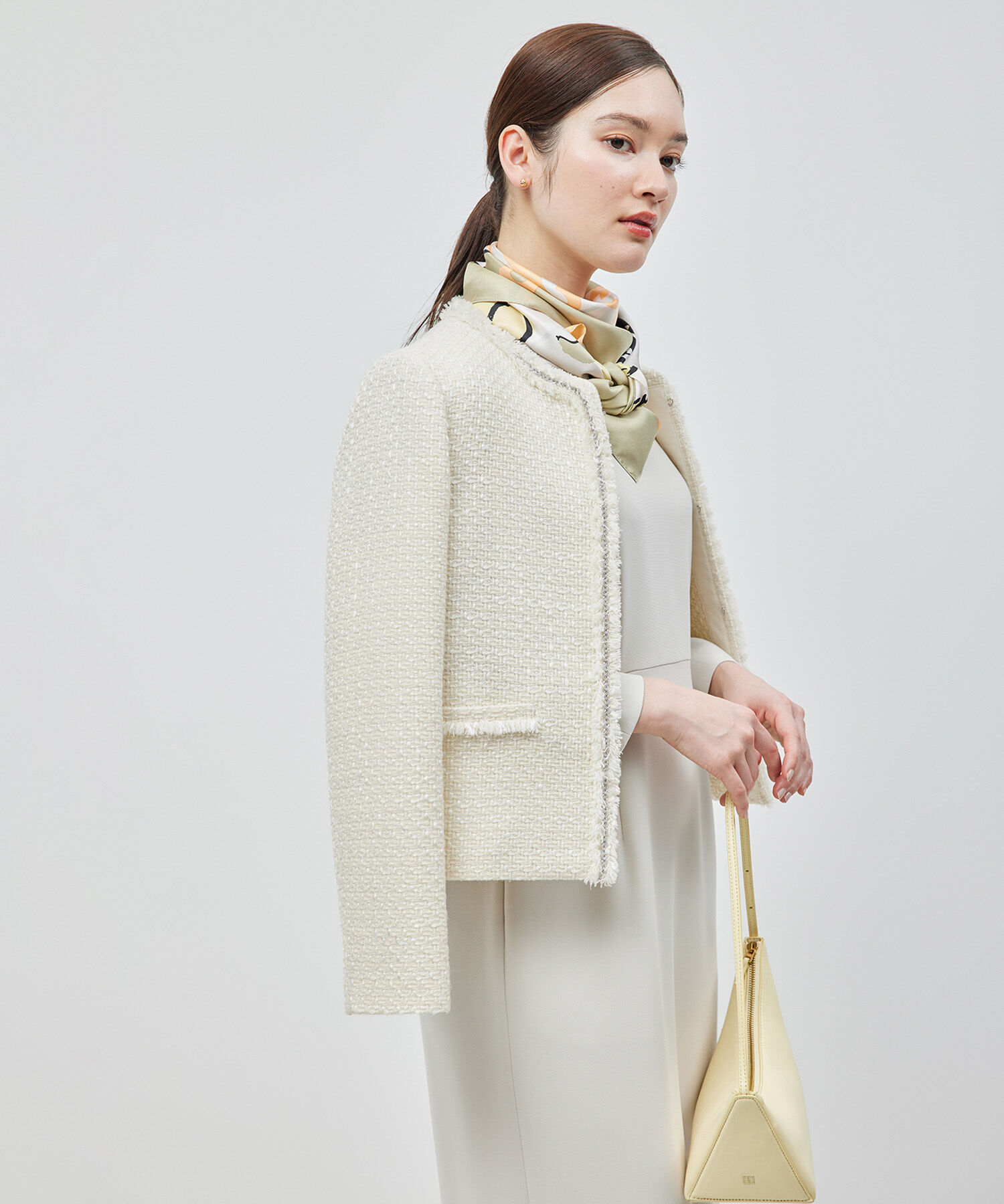 ROPE「ミックスツイードノーカラージャケット【セレモニー/通勤対応】」|ノーカラージャケット|